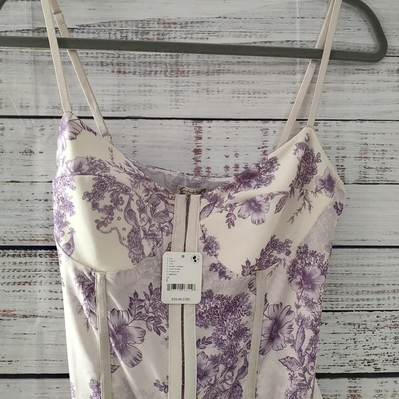 Free People Night Rhythm Floral Corset Bodysuit Ivory Combo Large NWT - Picture 3 of 6